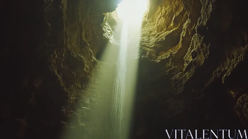 AI ART Cascading Waterfall with Sunlight in Cave