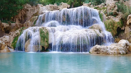 Serene Waterfall over Mossy Rocks