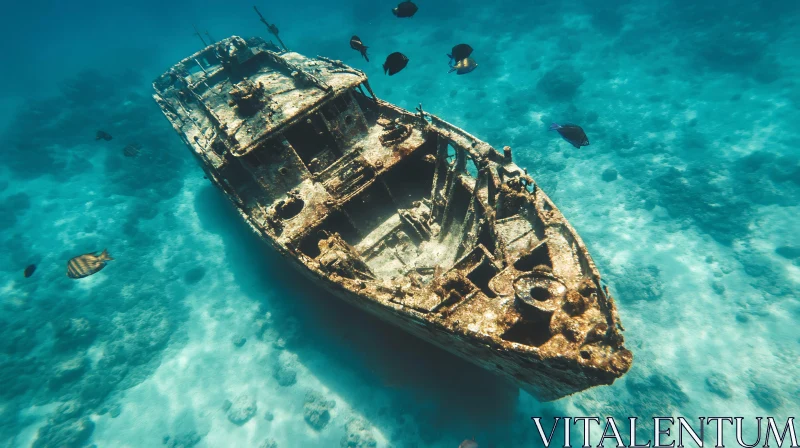 Rustic Shipwreck in Blue Ocean AI Image