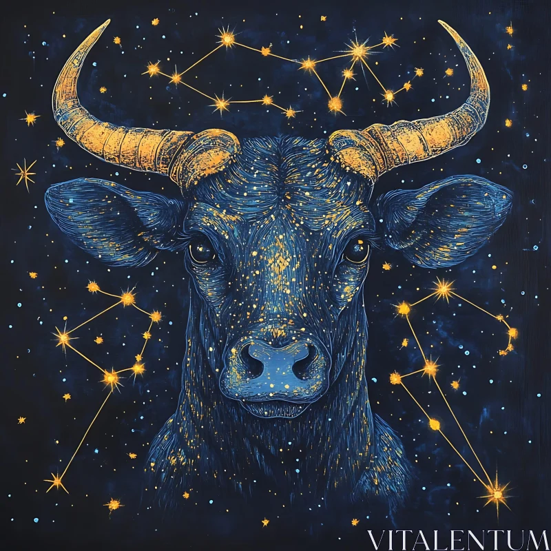 Celestial Bull with Stars Illustration AI Image