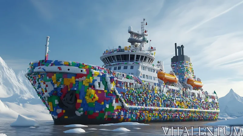 AI ART Arctic Voyage of a LEGO-like Ship