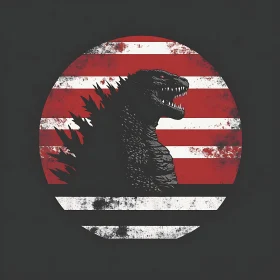 Godzilla Silhouette with Red and White Stripes