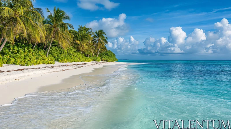 Peaceful Coastal Paradise with Emerald Waters and Sandy Shoreline AI Image