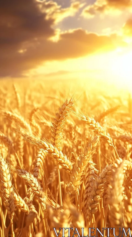 Sunset over Wheat Field AI Image