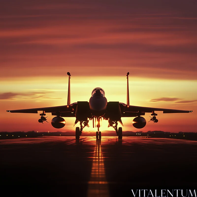 Jet Fighter on Runway During Sunset AI Image