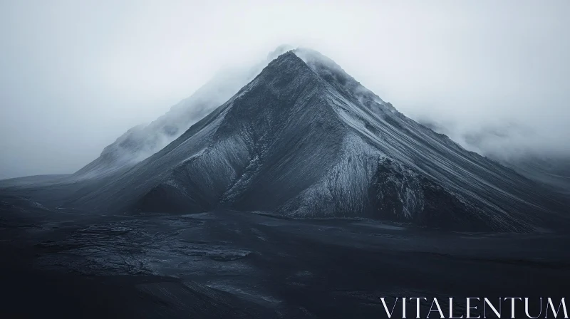 Misty Mountain Peak in Early Morning Fog AI Image