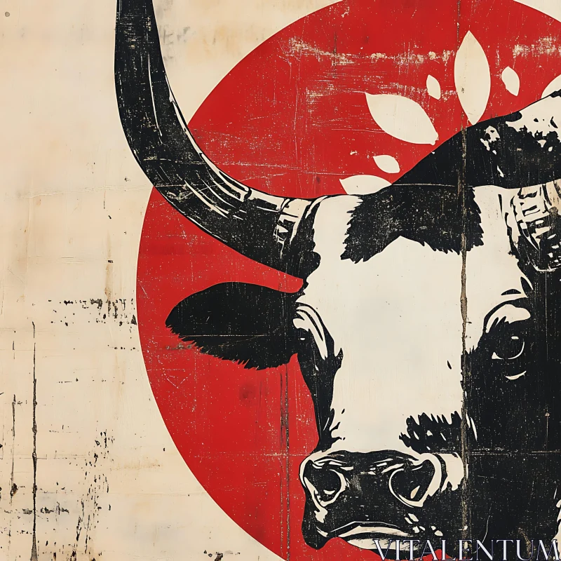 Stylized Bull with Striking Red Circle Design AI Image