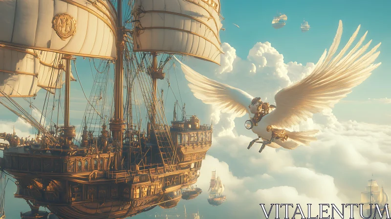 Grand Steampunk Airship with Flying Pegasus AI Image