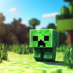 Blocky Green Character in Digital World