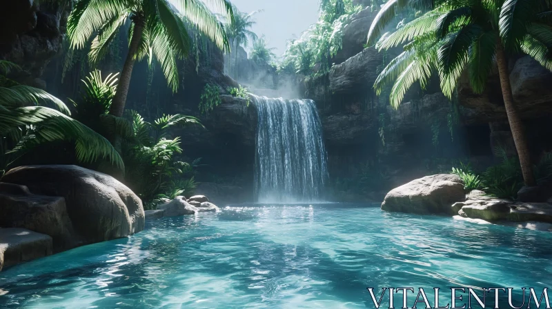 AI ART Serene Tropical Waterfall in Lush Green Paradise