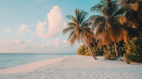 Peaceful Island Beach with Tall Palms at Dusk