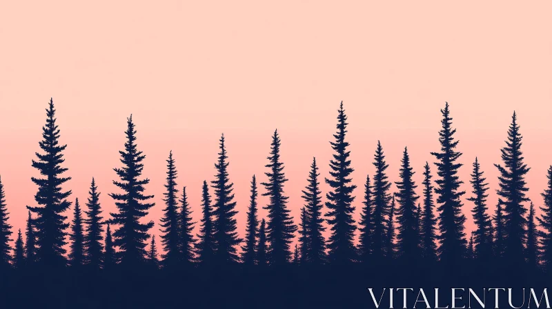 Serene Sunset Over a Forest Silhouette AI Image