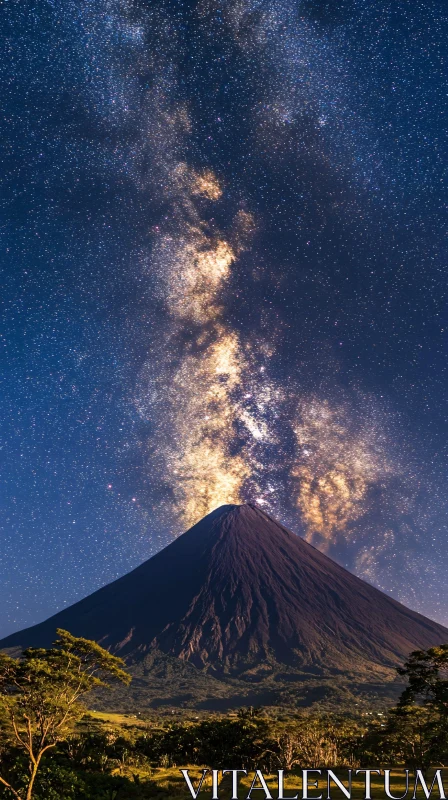 Milky Way and Volcano Landscape at Night AI Image