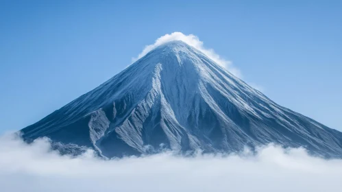 Snow-Covered Mountain Summit in Clear Sky