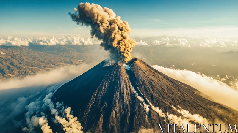 AI ART Volcano Eruption with Smoky Ash Cloud