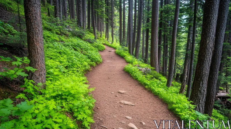 Peaceful Trail in Dense Woodlands AI Image