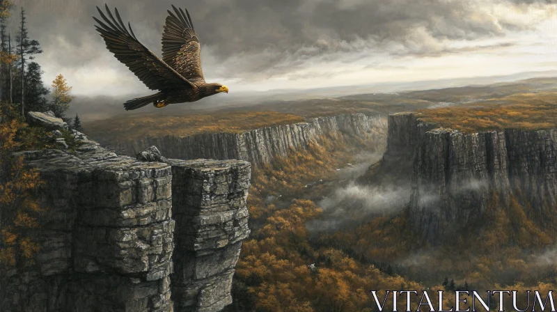 Eagle in Autumnal Cliffscape AI Image