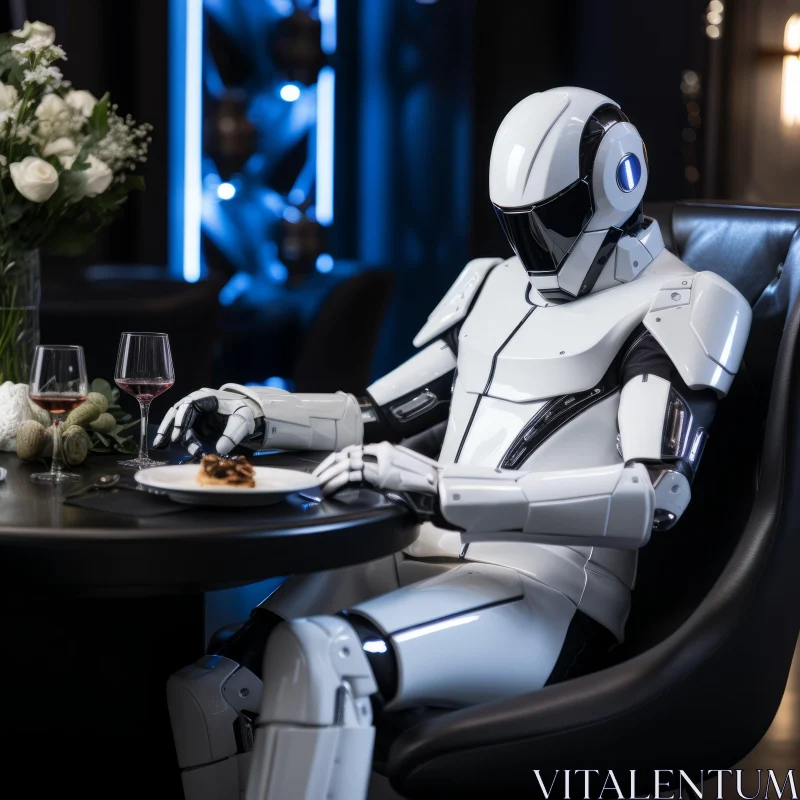 Indigo Robot Dining in Futuristic Star Wars-inspired Hotel AI Image