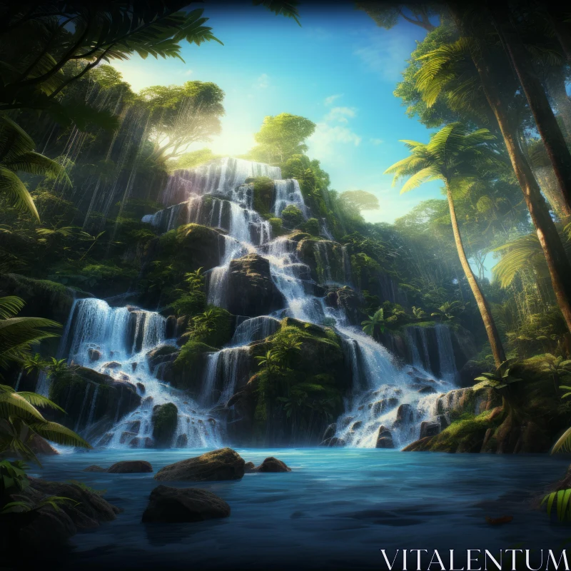 Jungle Waterfall Landscape: A Captivating Digital Rendering AI Image
