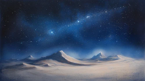 Serene Night Landscape with Stars and Snowy Peaks