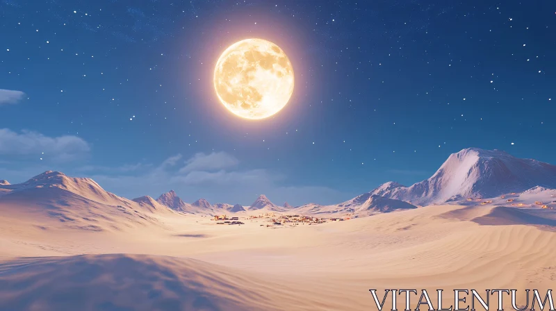 Full Moon Lighting Up a Serene Desert Night AI Image