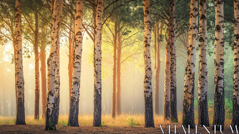 AI ART Tranquil Sunlit Birch Forest