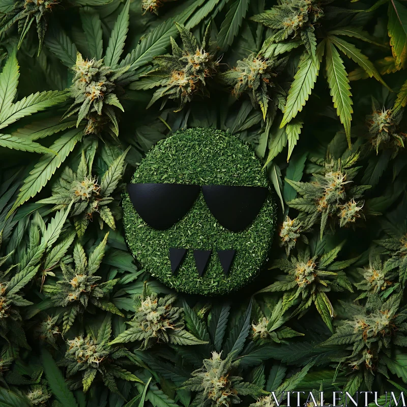 Cannabis Leaf Design with Funny Face AI Image