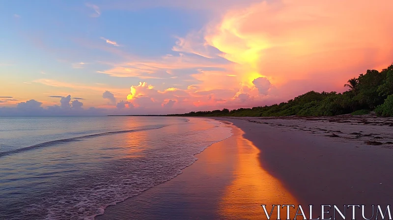 AI ART Beach Sunset with Stunning Sky and Reflections