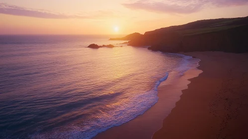 Tranquil Coastal Sunset with Cliffs and Waves