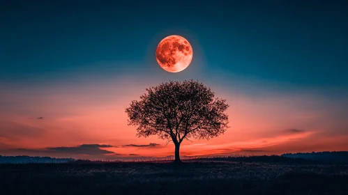 Moonlit Tree at Sunset