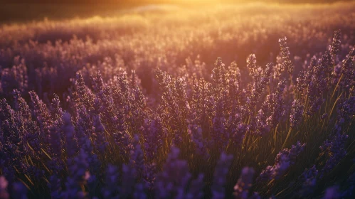 Sunlit Lavender Field during Sunset