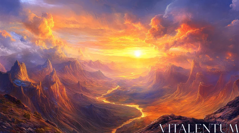 Golden Sunset over Majestic Mountain Landscape AI Image