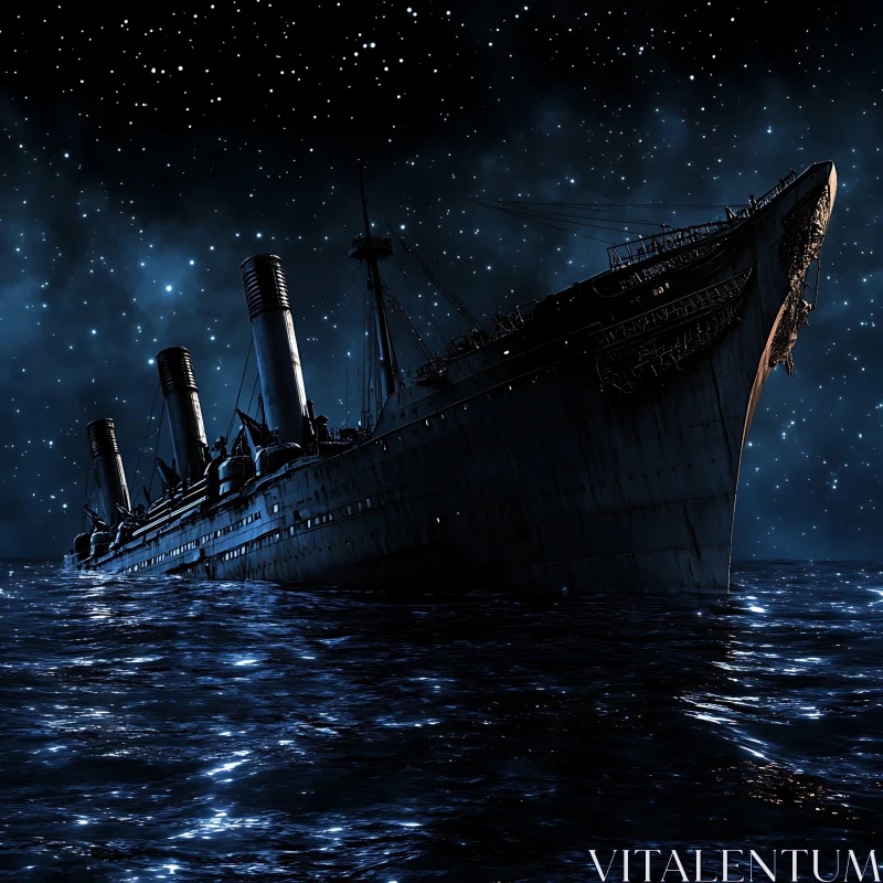 Abandoned Ship under Starry Night AI Image