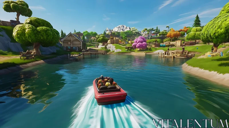 Picturesque Lake Adventure with Speedboat AI Image