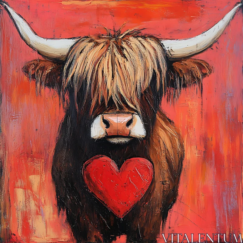 Bull Portrait with Heart in Abstract Style AI Image