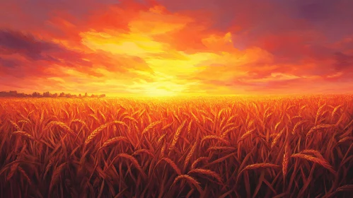 Sunset Over a Wheat Field