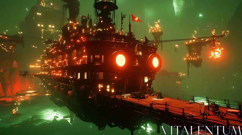 Sci-fi Steampunk Vessel at Dock AI Image