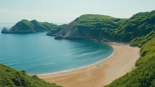 Tranquil Coastal Bay with Lush Green Hills