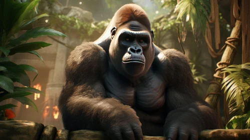 Expressive Gorilla in Game Environment Portrait