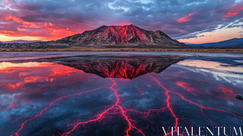 AI ART Mountain Reflected in a Colorful Lake at Sunset