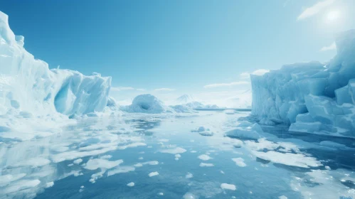 Ice Floe Amidst Glaciers Under Overcast Sky - Environmental Art