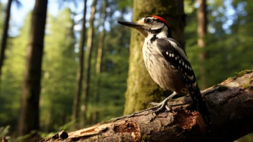 Rustic Woodpecker Resting on Tree in Forest