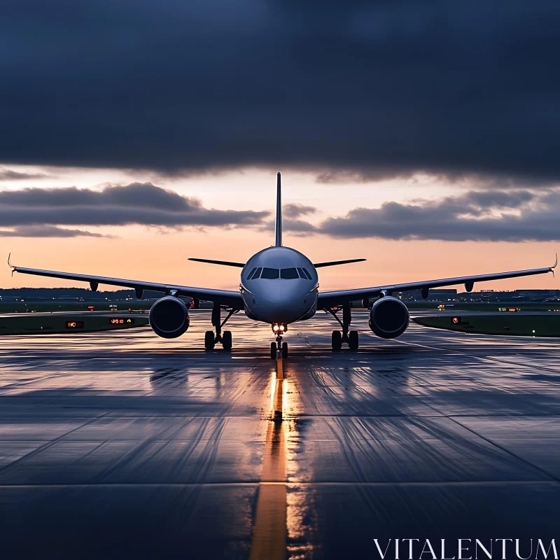 Aircraft at Airport Runway During Dusk AI Image