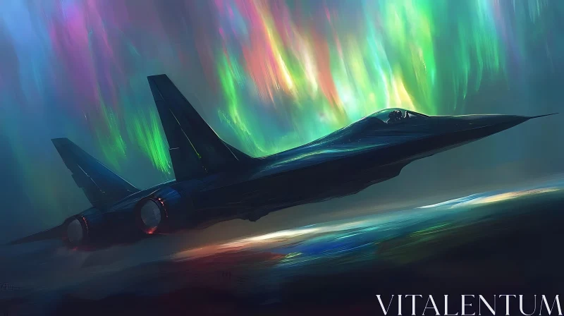 Aurora Borealis and Jet Fighter - Stunning Aerial View AI Image