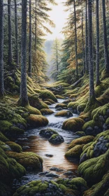 Tranquil Forest Scene with Flowing Stream