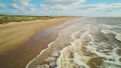 Peaceful Beach Shoreline with Rolling Waves