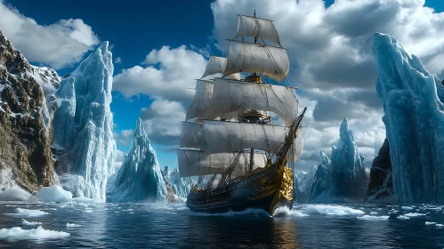 Sailing Ship in Icy Waters