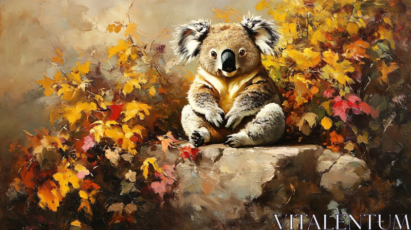 Koala Amidst Autumn Leaves AI Image