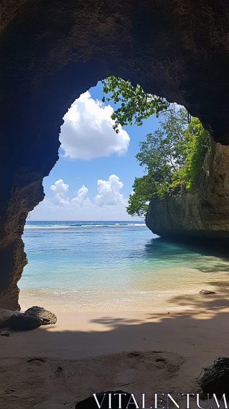 AI ART Hidden Beach Framed by a Cave Entrance