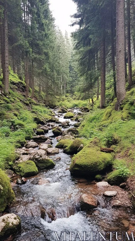 AI ART Peaceful Forest Scene with Flowing Stream